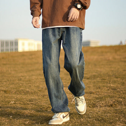 Men Jeans Retro Washed Jeans Men's Spring and Autumn Baggy Straight Trousers Casual Trousers