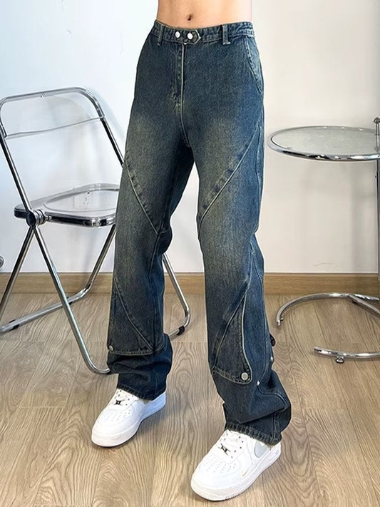 Men Jeans Button Jeans Men Straight Bootcut Pants