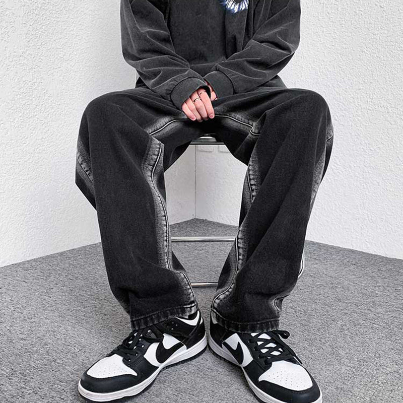 Men Jeans Washed Jeans Men's Spring Straight Loose Oversized Casual Trousers