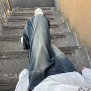 Men Jeans Retro Loose Straight-Leg Wide-Leg Pants