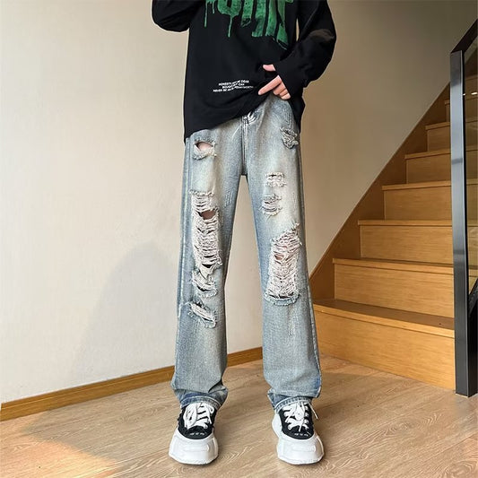 Men Jeans Retro Tattered Jeans Jeans