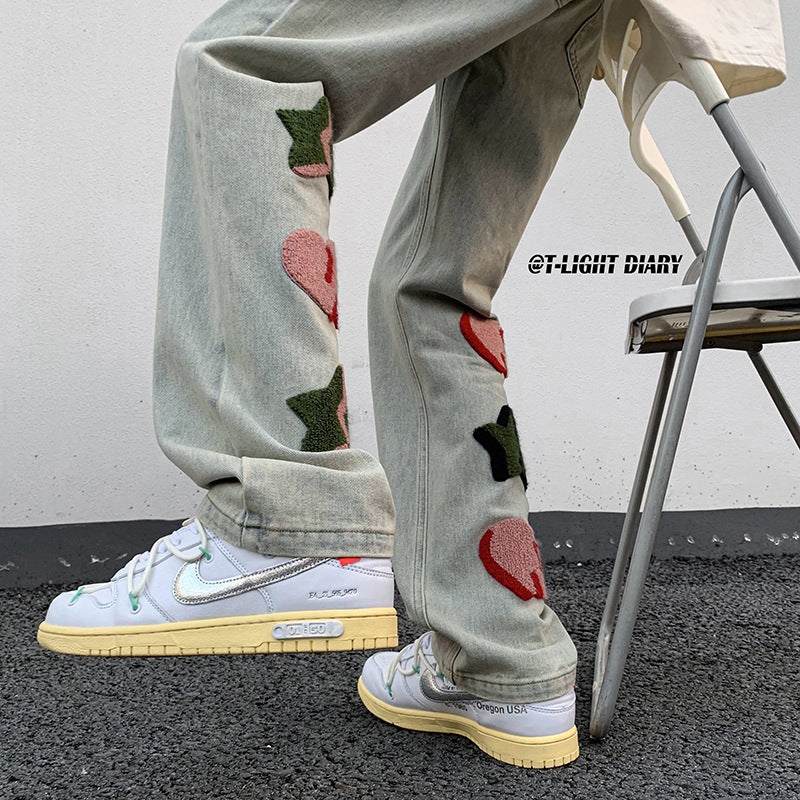 Men Jeans Spring and Autumn Slim-Fit Pants Straight Casual Trousers