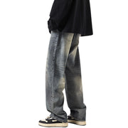 Men Jeans Straight Loose Washed-out Jeans Casual Wide Leg Pants
