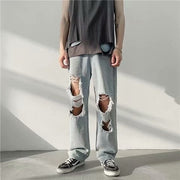 Men Jeans Ripped Jeans Men's Summer Wide-Leg Casual Pants Straight Loose Pants