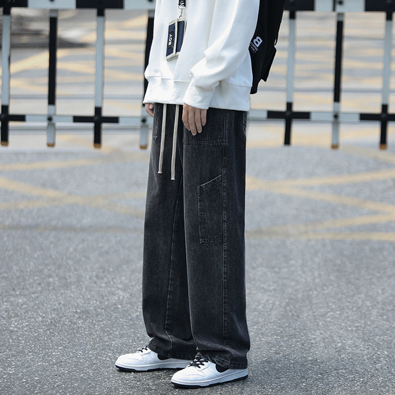 Men Jeans Retro Workwear Jeans Straight Loose plus Size Autumn and Winter Wide-Leg Pants