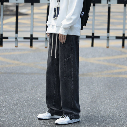 Men Jeans Retro Workwear Jeans Straight Loose plus Size Autumn and Winter Wide-Leg Pants