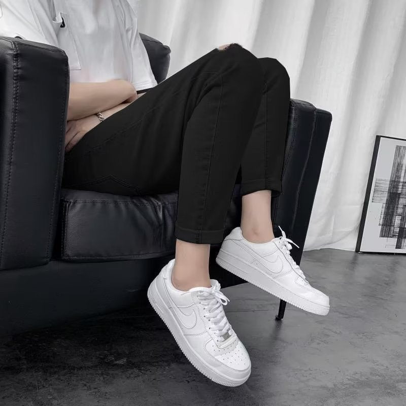 Men Jeans Summer Thin Black Ripped Jeans