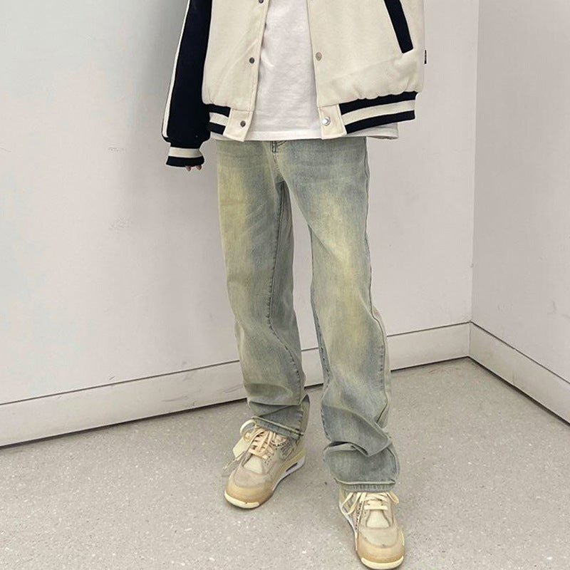 Men Jeans Loose Washed-out Old Straight-Leg Pants