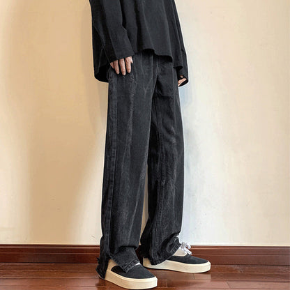 Men Jeans Split Slightly Flared Jeans Tie-Dye Wide-Leg Pants
