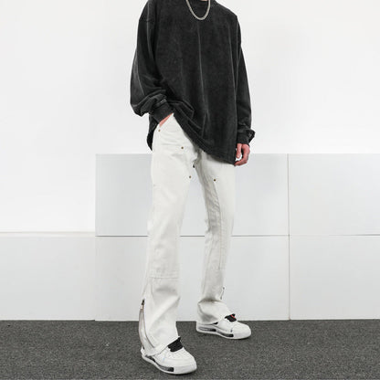 Men Jeans Casual Pants Zipper Cargo Pants Straight Bootleg Pants