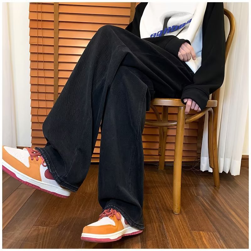 Men Jeans Straight Jeans Spring Retro Washed Loose Casual Trousers