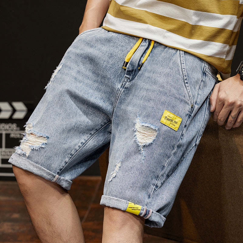 Men Jeans Denim Shorts Men's Summer Loose Straight Shorts