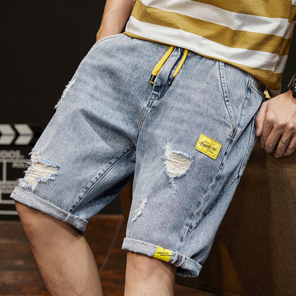 Men Jeans Denim Shorts Men's Summer Loose Straight Shorts