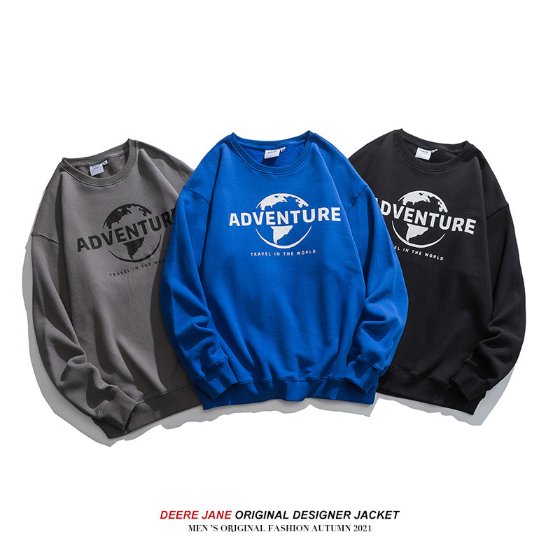 Men Pullover Hoodie Sweater Men's and Women's Spring and Autumn Loose Blue Autumn Top