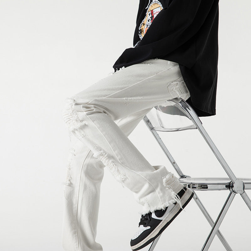 Men Jeans Ripped Straight Jeans Fall/Winter plus Size Slim Fit Trousers