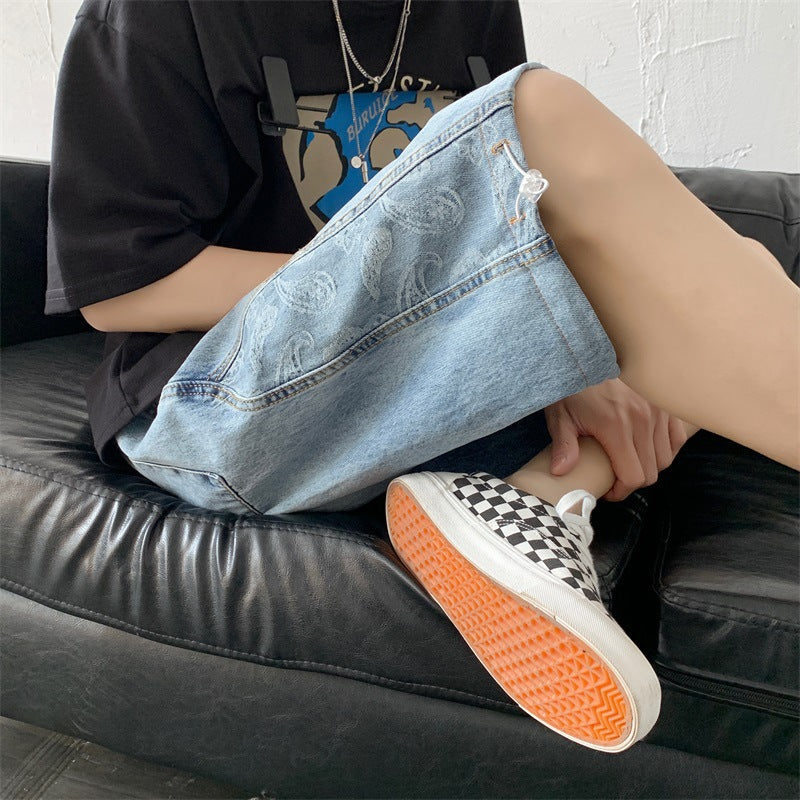 Men Jeans Paisley Denim Shorts Men's Summer Loose Short Circuit