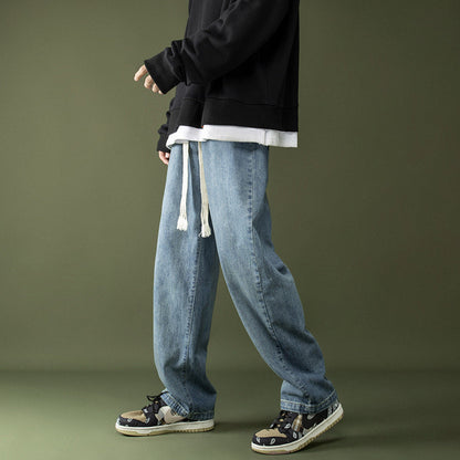 Men Jeans Retro Loose Casual Straight Wide Leg Pants