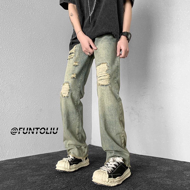 Men Jeans Ripped Jeans Men's Summer Retro Casual Trousers