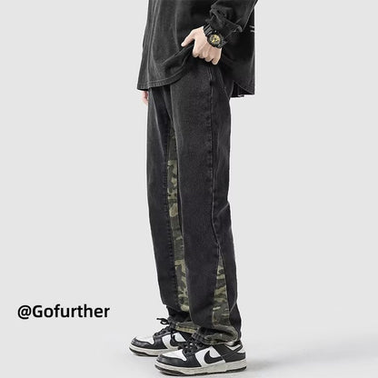 Men Jeans Spring Loose Wide Leg Pants Straight-Leg Pants
