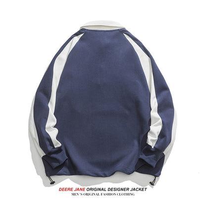 Men Pullover Hoodie Spring Color Matching Polo Shirt Men Loose-Fitting Casual Pullover