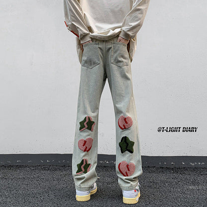 Men Jeans Spring and Autumn Slim-Fit Pants Straight Casual Trousers