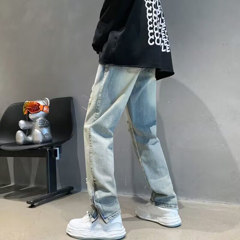Men Jeans Spring/Summer Loose Split Retro Pants