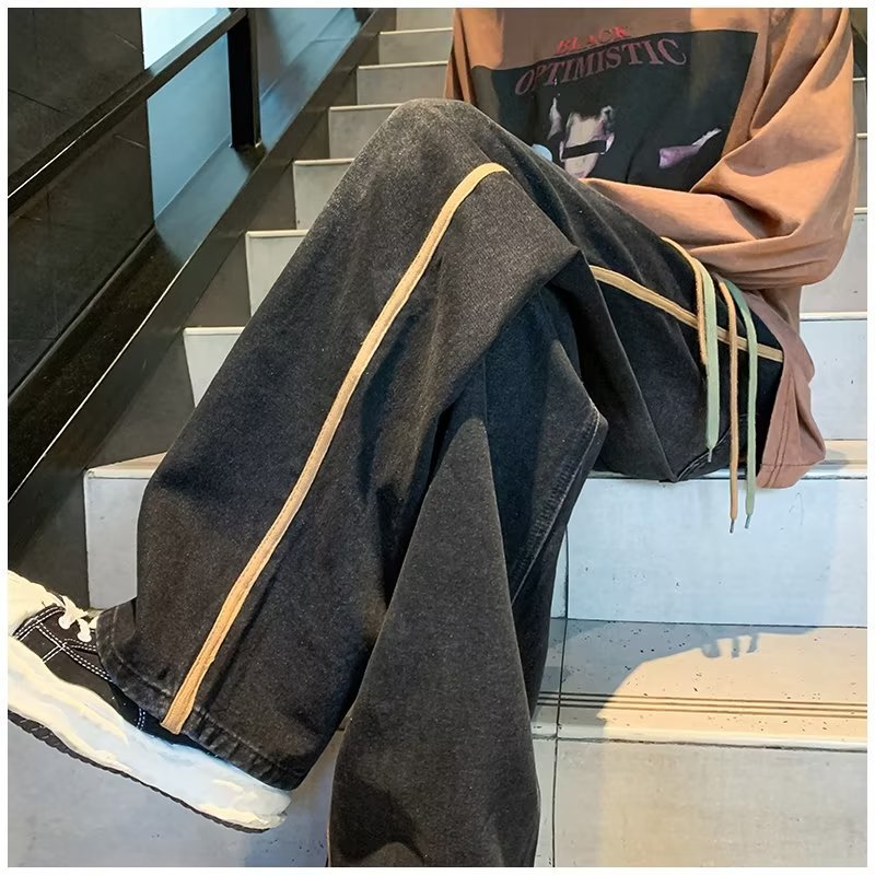 Men Jeans Retro Washed Jeans Men's Spring and Autumn Loose Wide-Leg Straight Trousers