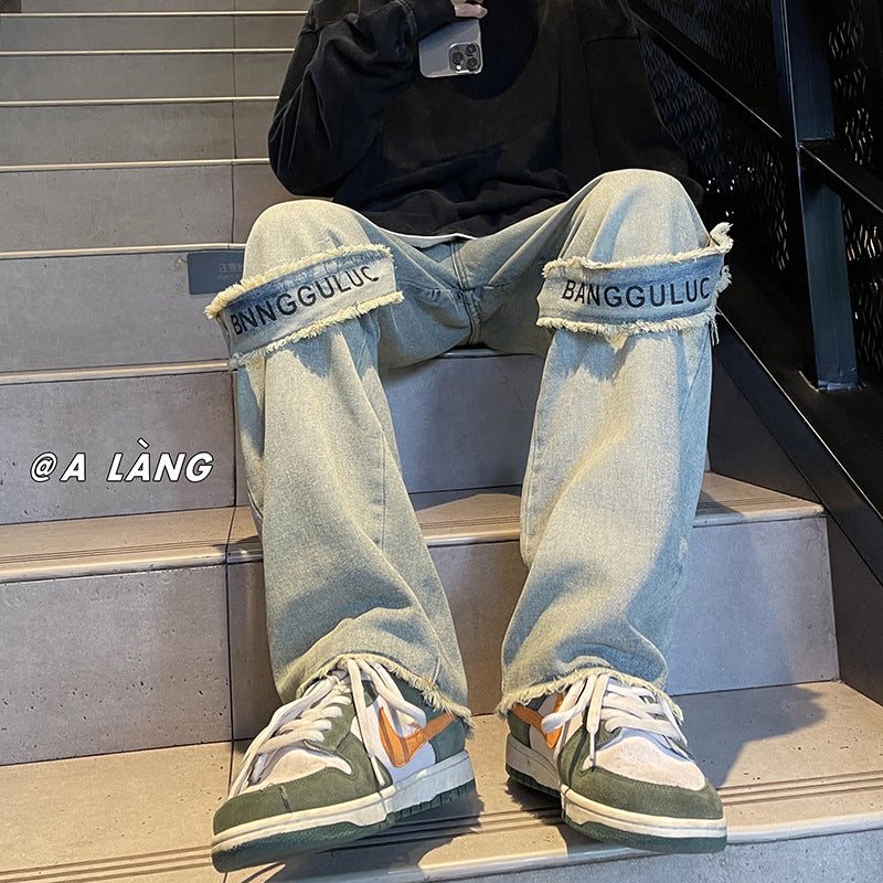 Men Jeans Spring and Autumn Retro Baggy Straight Trousers
