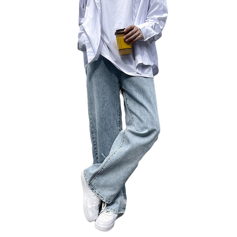 Men Jeans Spring and Autumn Straight Wide-Leg Pants Loose Light Color Trousers
