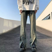 Men Jeans Slim Fit Bootcut Trousers Slit Pants