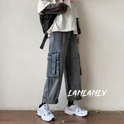 Men Jeans Cargo Jeans Men's Straight Loose Wide Leg Pants Retro Trousers