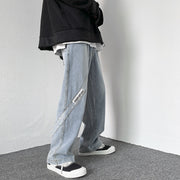 Men Jeans Washed Jeans Men's Casual Trousers Straight Loose Wide Leg Pants