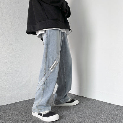 Men Jeans Washed Jeans Men's Casual Trousers Straight Loose Wide Leg Pants