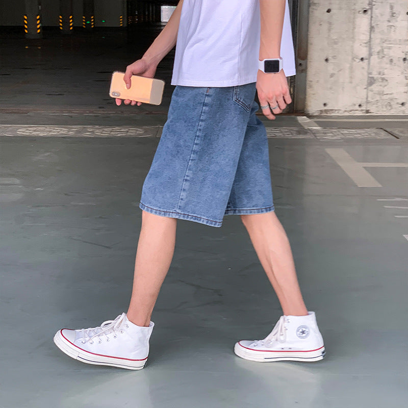 Men Jeans Retro Summer Denim Shorts Loose Straight Shorts