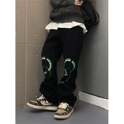 Men Jeans Spring and Autumn Straight Loose-Fitting Wide-Leg Trousers