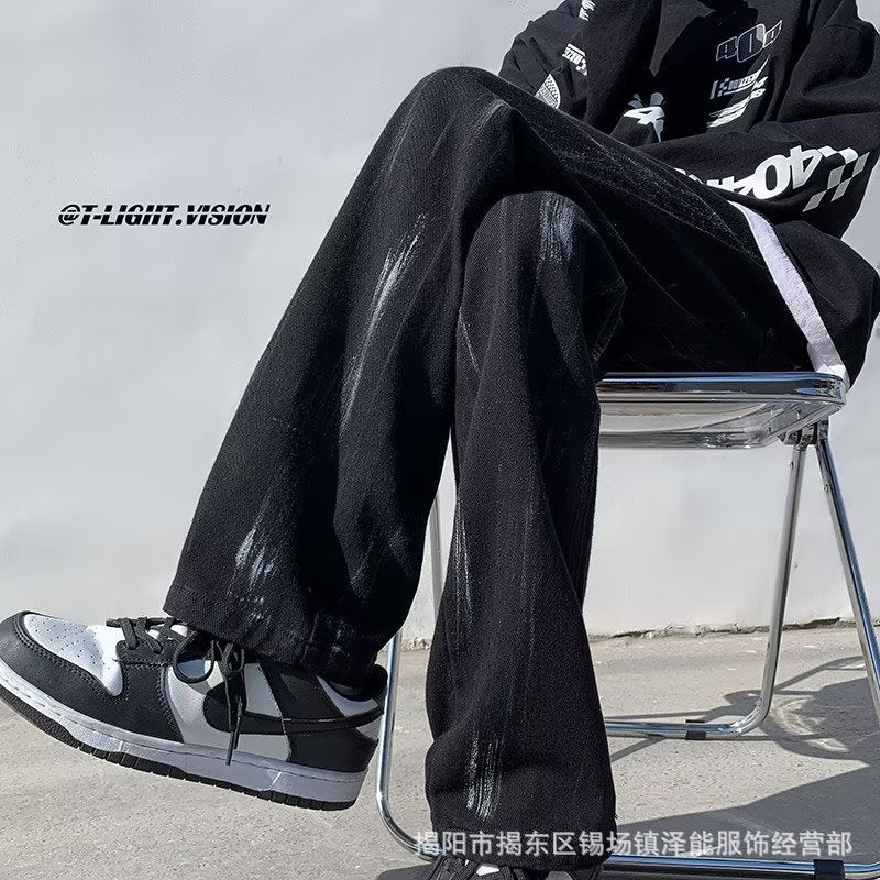 Men Jeans Inkjet Jeans Summer Slim-Fitting Straight Pants