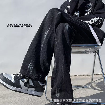 Men Jeans Inkjet Jeans Summer Slim-Fitting Straight Pants