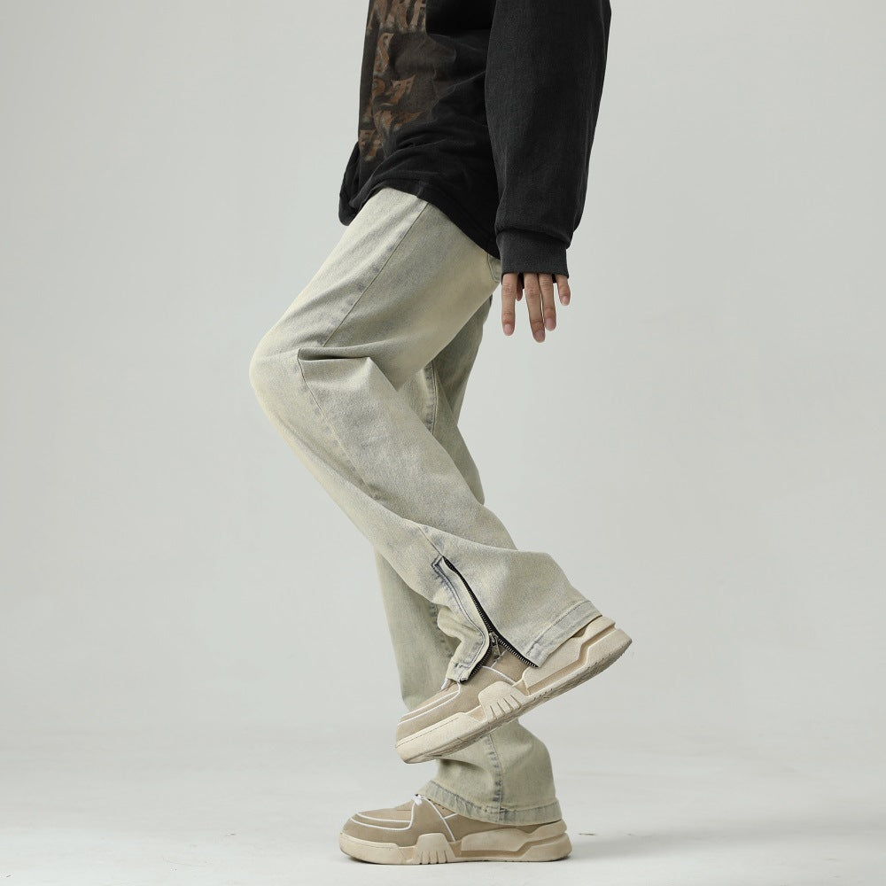 Men Jeans Retro Washed Worn Jeans