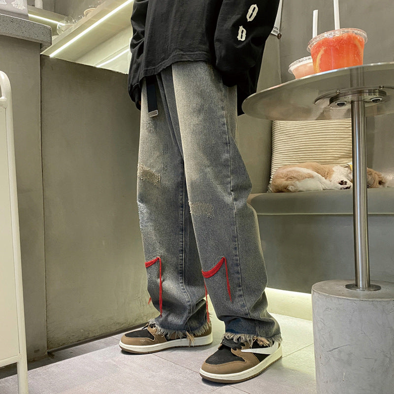 Men Jeans Hiphop Loose Straight Wide Leg Pants