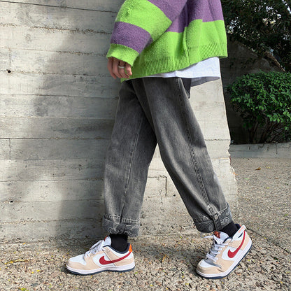 Men Jeans Autumn Vintage Jeans Men's Straight Loose Wide Leg Old Pants
