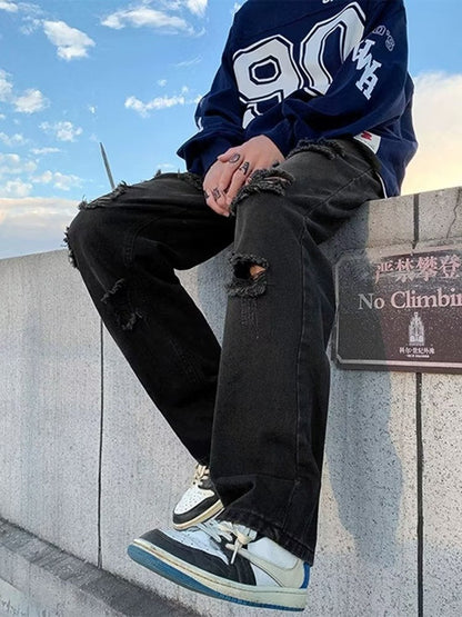 Men Jeans Ripped Jeans Men Autumn Straight-Leg Trousers