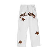 Men Jeans Leopard Print Letter XINGX Embroidery Casual Working Pants Straight-Leg Trousers