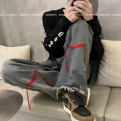 Men Jeans Hiphop Loose Straight Wide Leg Pants