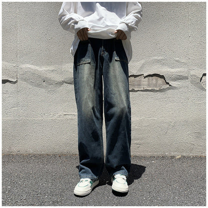 Men Jeans Retro Loose Straight-Leg Wide-Leg Pants