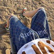 Men Jeans Denim Shorts Men's Summer Embroidered Plaid Shorts