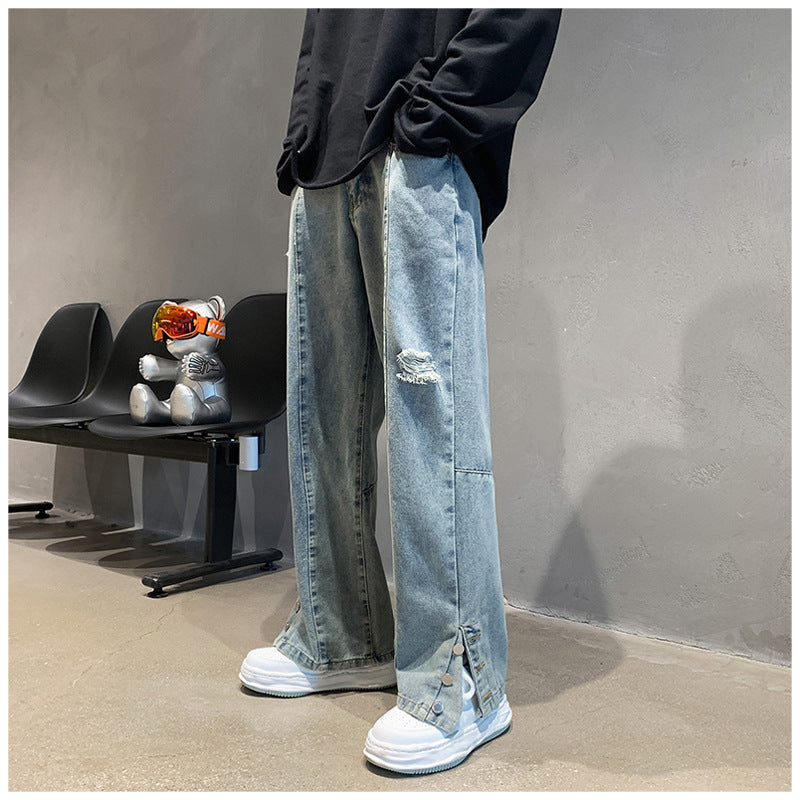 Men Jeans Letter Embroidered Jeans Men's Spring/Summer Hip Hop Straight-Leg Pants