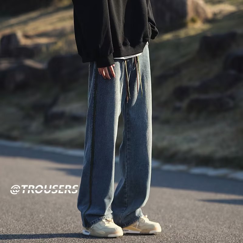 Men Jeans Washed Jeans Men's Summer Retro Oversize Straight-Leg Trousers