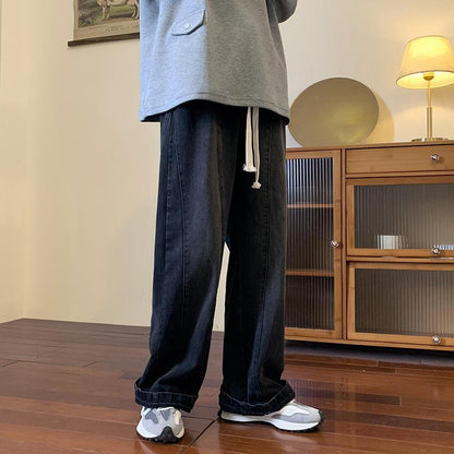 Men Jeans Washed-out Vintage Jeans Autumn Hiphop Loose-Fitting Wide-Leg Trousers