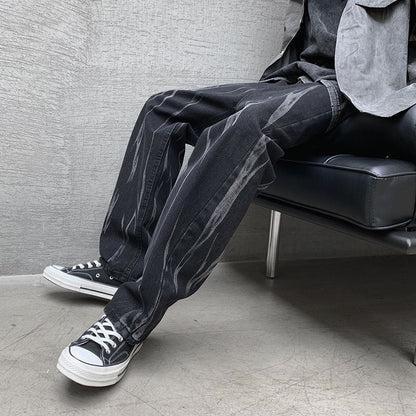 Men Jeans Tie-Dyed Jeans Men's Summer Straight Loose Hiphop Wide Leg Trousers