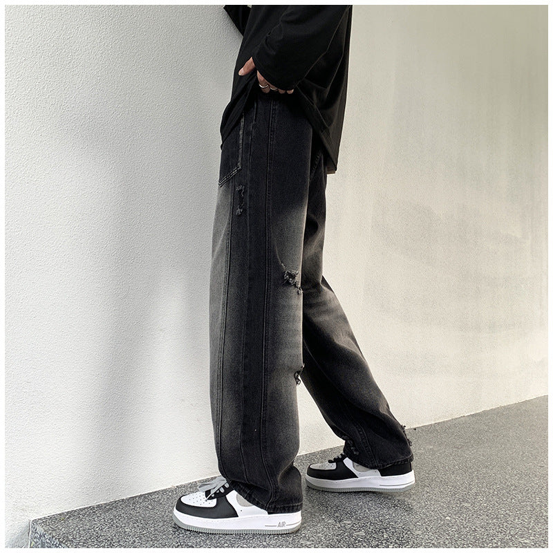 Men Jeans Ripped Jeans Men's Autumn Retro Loose Straight Trousers